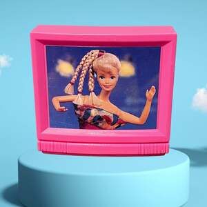 1990s Vintage Barbie Pink Plastic Doll House 3.5” TV Television